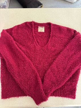 FREE PEOPLE Cozy V-Neck Fuzzy Sweater in Deep Berry